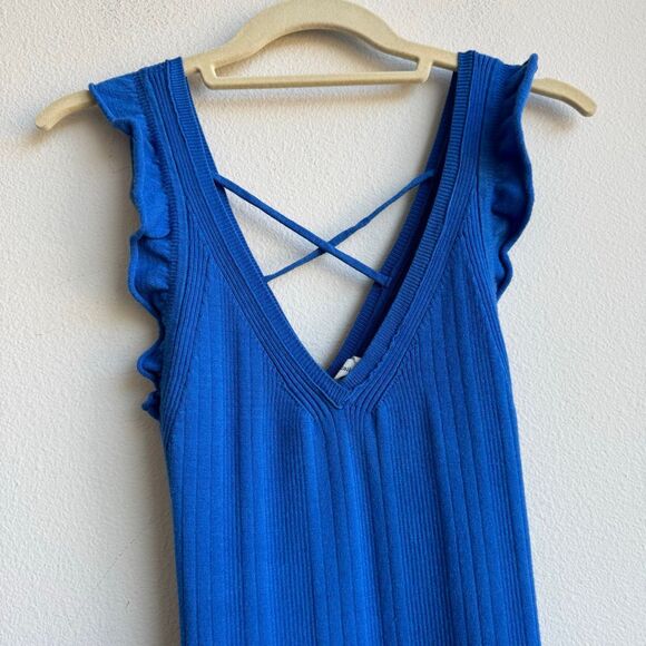 Anthropologie Daily Practice Azure Sapphire Blue Knit Flutter Sleeve Size Small - Picture 3 of 8